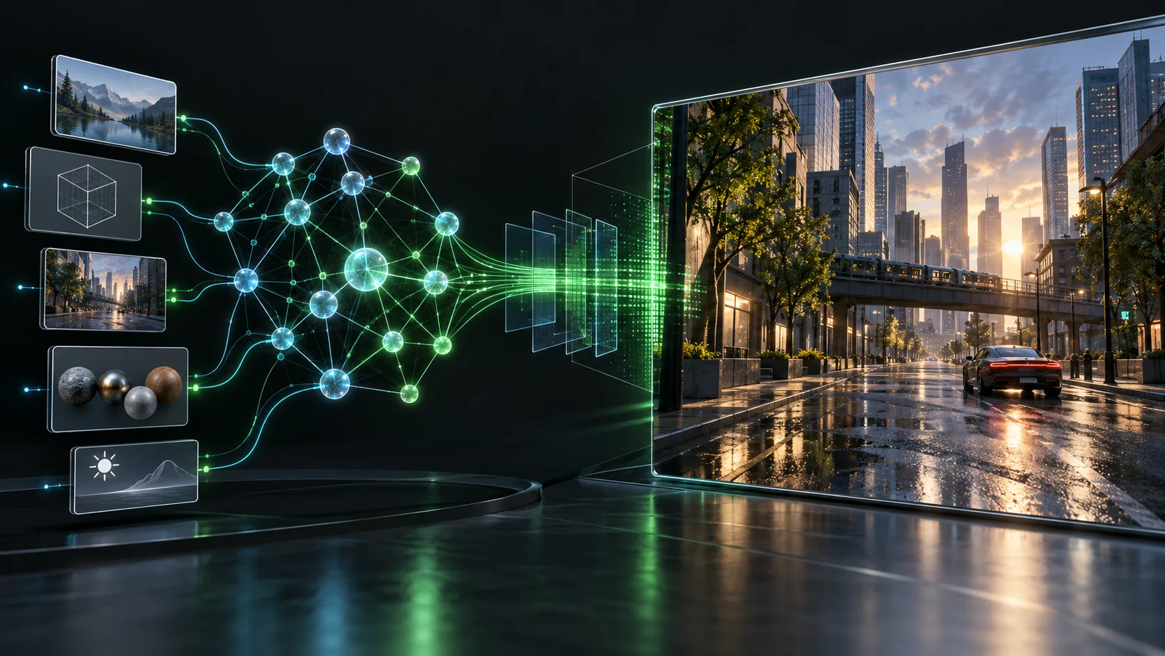 GPT-6 reasoning workflow connected to a DLSS 5 neural rendering scene