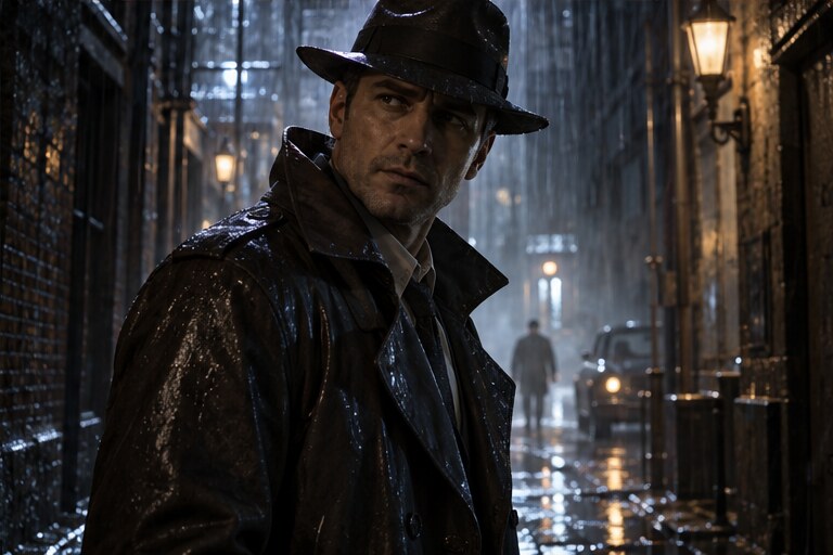 Rainy noir detective style reference