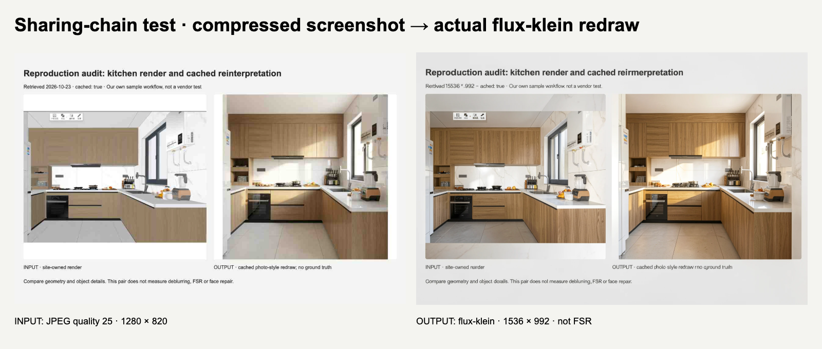 Compressed screenshot beside the actual flux-klein enhancement output