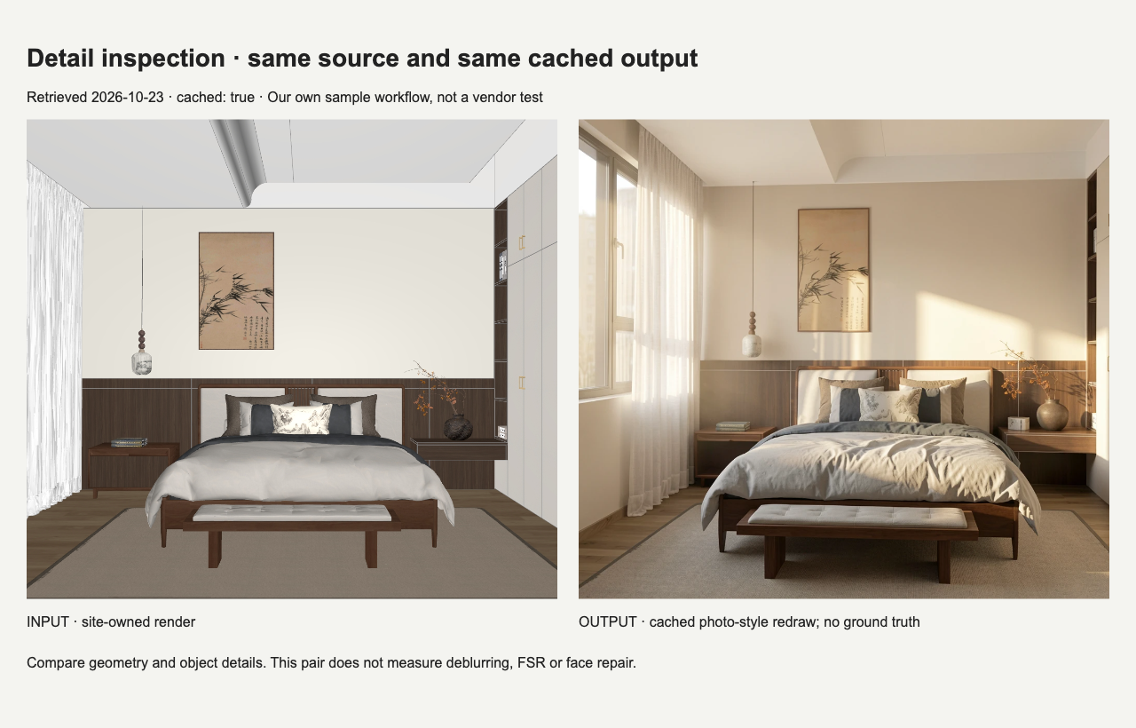 Closer view of the same bedroom input and redraw for comparing surfaces