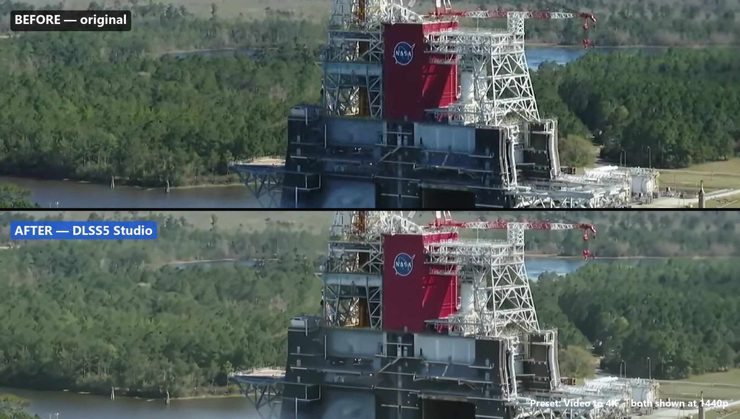 NASA SLS video frame before and after comparison